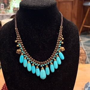 Beaded Turquoise Colored Elephant Necklace, "Siam Legacy"
